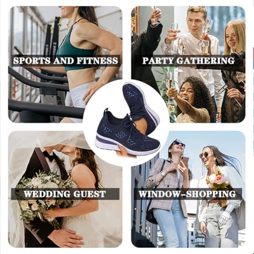 Women's Glittery Rhinestone Fashion Breathable Wedge Sneakers, Orthopedic Sneakers for Women, Glittery Rhinestone Breathable Platform Shoes4