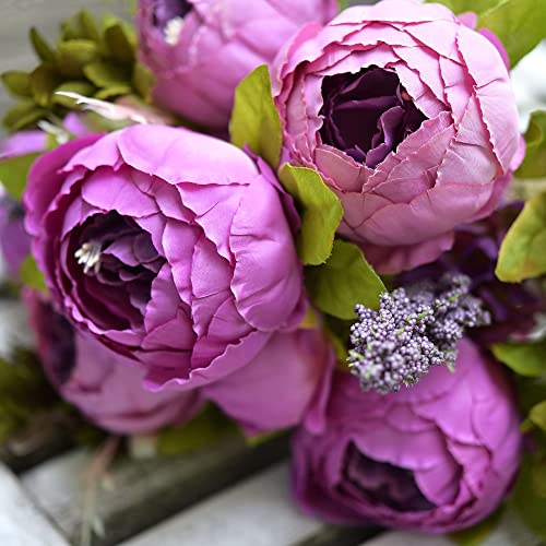 Image of FiveSeasonStuff Vintage Artificial Peonies Silk Peony Flowers and Hydrangeas for Wedding Bridal Home Decor - Beautiful Floral Centerpiece Arrangement Decoration with 2 Bouquets (Thistle Purple)