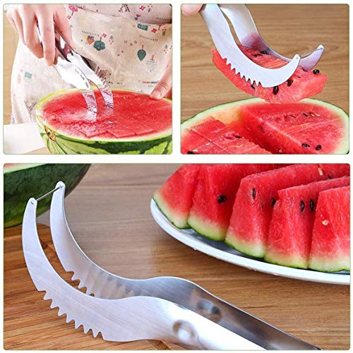 Gayisic 4 PCS Watermelon Slicer Cutter, Fruit Carving Tools Knife Kit , Stainless Steel Fruit Corer Cutter Kit for Ice Cream Melon Fruit Slicer