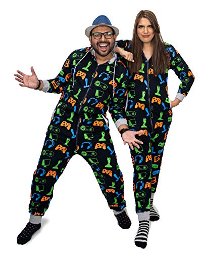 NOROZE Hommes Garçons Jeux Combinaison Grenouillère Unisexe Enfants Pyjamas Tout en Un Ensemble Familiale Jumpsuit Joueur Vêtements d'intérieur Cadeaux pour Femmes Filles (XL, Marine)