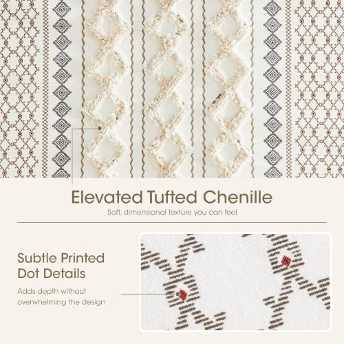 Image of Ink+Ivy Imani Tufted Chenille 100% Cotton Shower Curtain Boho Bath Curtains for Bathroom, Colorful Stripes Modern Farmhouse Shower Curtain, Bathtub Privacy Screen, Machine Washable 72 inch x 84 inch, Ivory