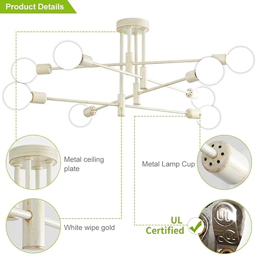 Miniatura 4 de Deyidn Candelabros Sputnik de oro frotado blanco, lámpara de techo Sputnik moderna, lámpara de montaje empotrado de mediados de siglo, 8 luces para