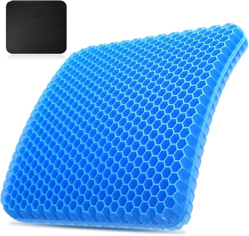 Image of BIGXEN Gel Seat Cushion, Double Layer Gel Cushion with Non-Slip Cover, Cool Egg Chair Sea for Pressure Relief, Breathable Honeycomb for Office Chair Wheelchair Car Seat-1PCS (Square)