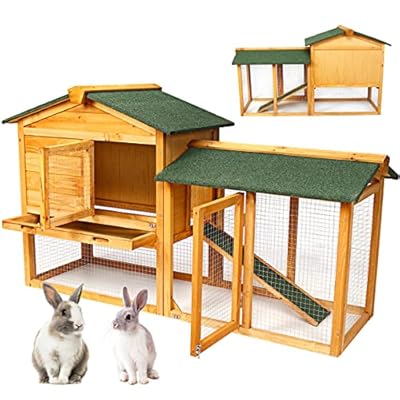 Cat/Puppy/Rabbit/Guinea Pig Wooden Hide House, Rabbit Hutch Cover Outdoor/Indoor 147cm (L) x 53cm (W) x 85cm (H), 2 Level and Run Extra Depth with Floor