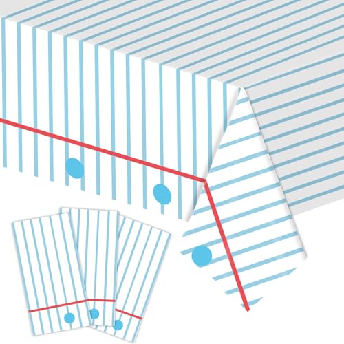 Herytem 3-Piece 54 x 108 Inch Back to School Plastic Tablecloth Lined Notebook Disposable Rectangle Table Covers for Classroom Party Decorations School Events and Back to School Celebrations