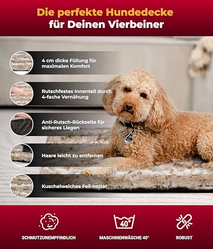 HS-Hundebett® Hundedecke Exklusiv mit Füllung und Anti-Rutsch M (65x95 cm) – Gepolstert & Waschbar – Gemütliche Hunde Kuscheldecke – Sand, Made in DE