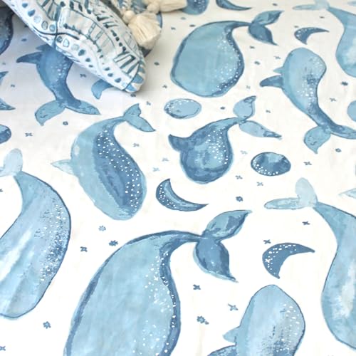 Image of Crane Baby Ocean Crib Sheet, 100% Cotton Fitted Sheet, 28 inch x 52 inch, Crib Sheets for Boys, Toddler Bed Sheets, Ocean Nursery Decor