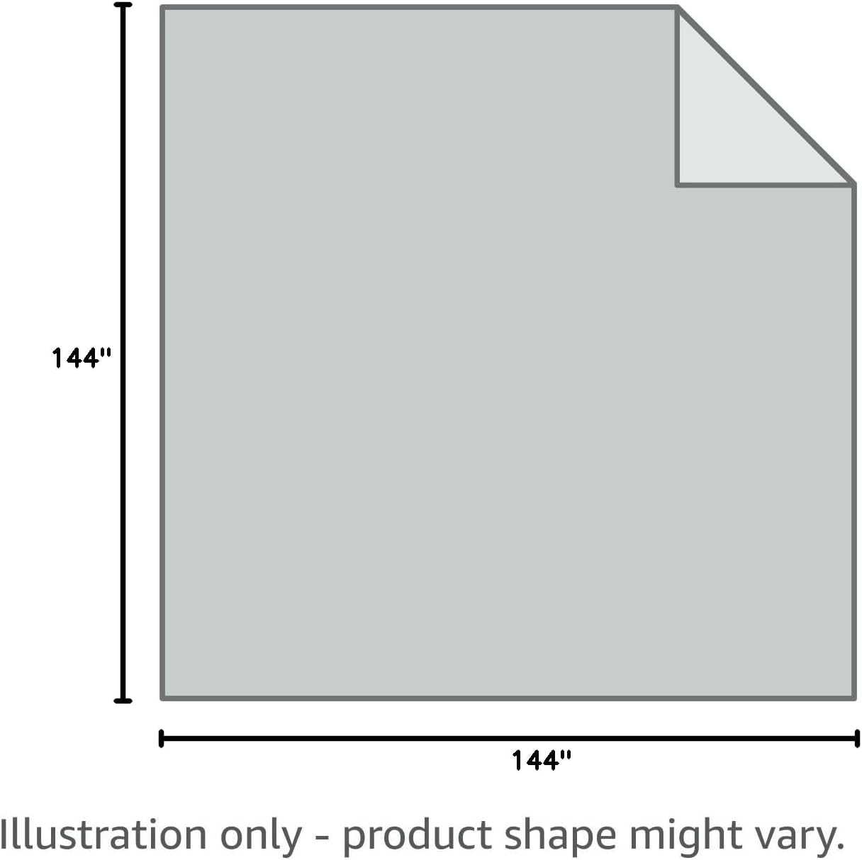 Diagram showing blanket dimensions as 144 inches by 144 inches