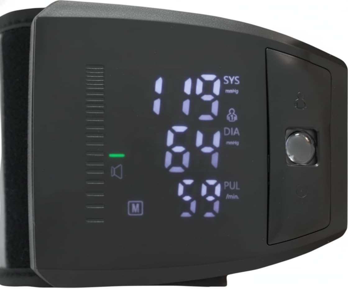 Emitter Rechargeable Wrist Blood Pressure Monitor with Voice Guidance, Digital BP Monitor for Home Use, LED Display, 2-User Memory (90 Readings),