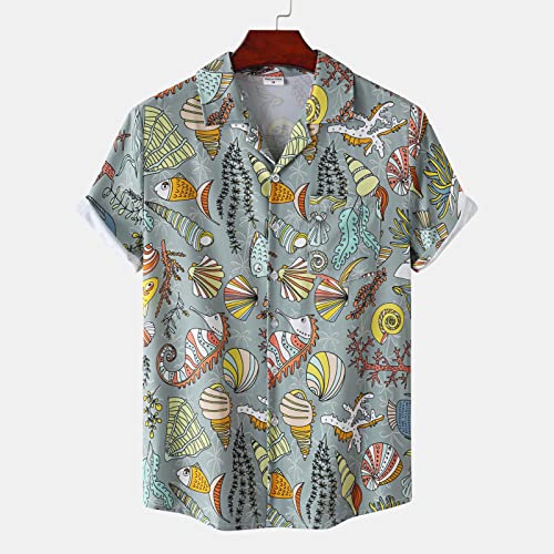 Chemise de plage à manches courtes pour hommes imprimé conque marine vintage de qualité