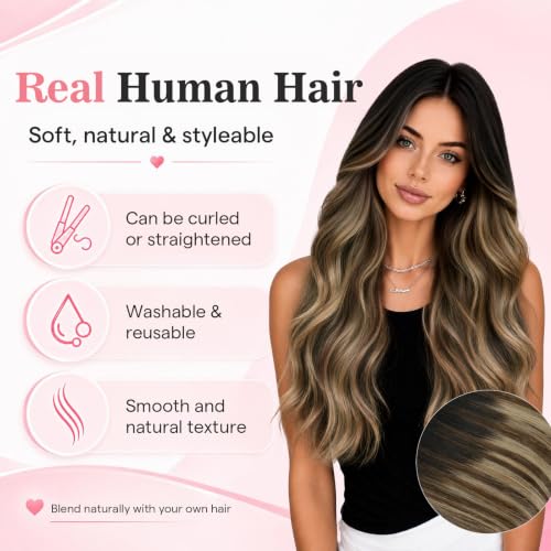 Image of Moresoo Clip in Hair Extensions Human Hair, 14inch 120g 7pcs, PU Skin Weft | Clip in hair extensions real hair, natural black to mocha brown and warm caramel, for trend users, natural blending volume