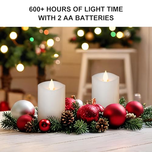 Image of 2PCS, 3 x 5 inches Flameless Candle with Remote Control, 3D Flickering Wick, Real Wax Pillar LED Candles, Battery Operated Candles,with Timer,for Holiday Home Decor,White