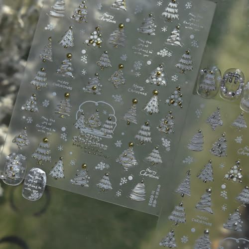 Image of Christmas Tree Nail Stickers Snowflake White Gold Nail Art Decals Design