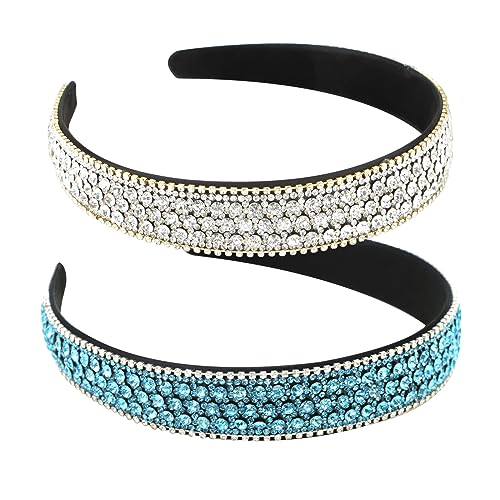 YISSION 2 PCS Rhinestone Headbands for Women, Glitter Crystal Headband Fashion Jeweled Headbands for Girls, Gorgeous Hair Accessories for Women Silver Blue