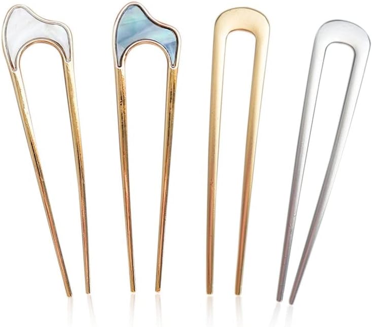 SIOPPKI 4 Pieces Metal U Shaped Hairpins, French Hair Pin, Hair Chignon Pins, Metal Hair Pin Fork Sticks, 2 Prong Bun Hairstyle Accessories for Women (metal)
