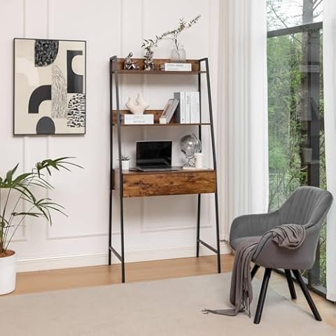 WestWood 3 Tier Ladder Shelf with Desk Drawer Cover
