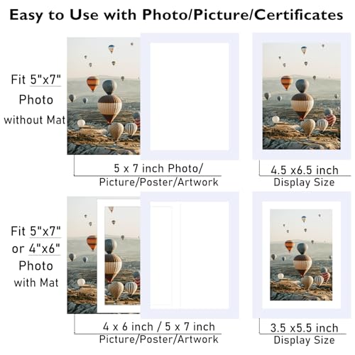 Image of JCJMY 5x7 Picture Frame White with 4x6 Mat for Wall Hanging or Tabletop, Display Photo 4x6 with Mat or 5x7 Without Mat, 5 by 7 Wall Gallery Poster Photo Frame with Shatter Resistant Plexiglass, White