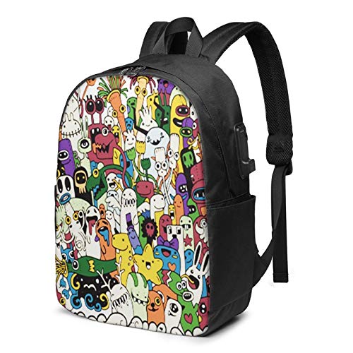 WEQDUJG Mochila Portatil 17 Pulgadas Mochila Hombre Mujer con Puerto USB, Bestia Monstruos Alien Friendly Cool Mochila para El Laptop para Ordenador del Trabajo Viaje