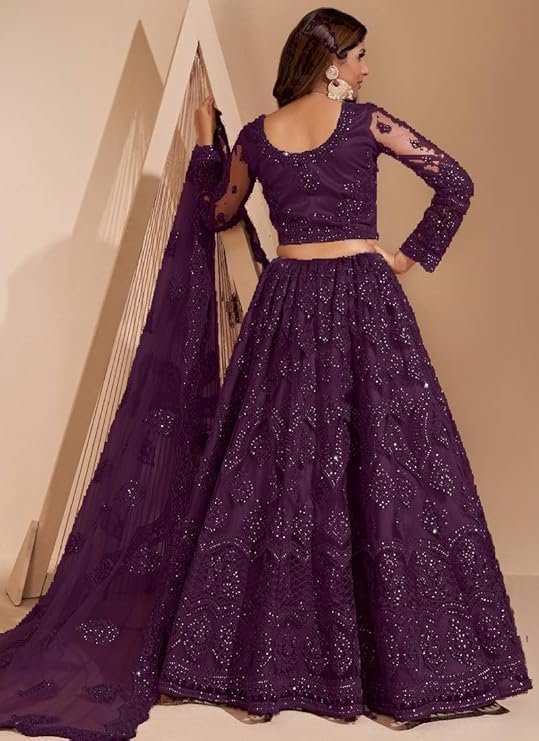 Image of ZAALIMA FASHION Women's Semi Stitched satin blend Lehenga Choli with Embroidered Pattern Unstitched Blouse and Dupatta Set | Women's Lehenga Cholis