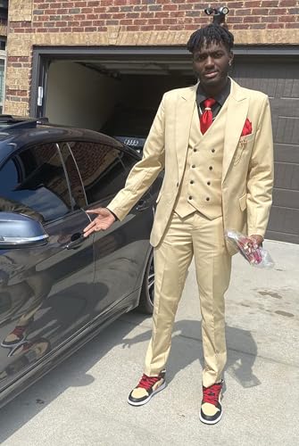 Men's Suits Slim Fit 3 Piece Suits for Men Double Breasted Suit Gold Button Blazer Wedding Suits Jacket Vest Pants Suit Set 6