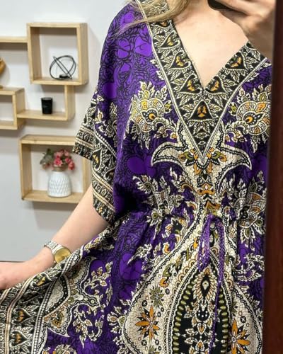 Image of NAIADES Women's Kaftan Dress - Bohemian Printed V-Neck Long Maxi Caftan with Loose Fit & Elegant Design (Kaftan-Kurti)
