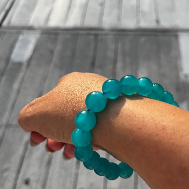 Bracelet gel amazonite 10mm ajustable sans fermoir extensible