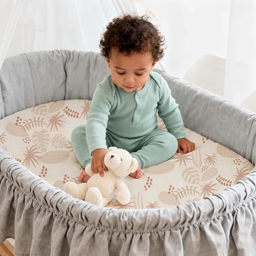 Image of Baby Bassinet Sheets for Boys & Girls, 3 Pack 32 inch x 16 inch Fitted Bassinet Mattress Sheets, Compatible with Halo Bassinet Swivel Sleeper, Oval Hourglass Rectangle Mattress, Brown Elephant