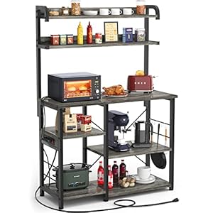 Topfurny Baker’s Rack with Power Outlet, Coffee Station, Microwave Oven Stand, Kitchen Shelf, Cart, 7-Tier Stand or Bar Table Organizer, for Spice, Pots and Pans Organizer