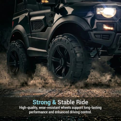 Image of Baybee RoverX Battery Operated Jeep for Kids with Parental Control | Baby Ride On Electric Car with RGB Lights, Music & Swing Mode | Rechargeable Battery Car for Kids 2 to 6 Years Boys, Girls (Black)
