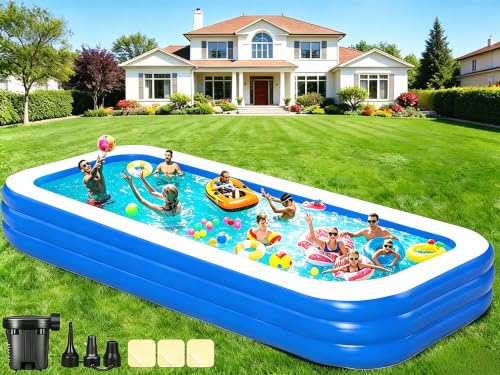 Image of Extra Large Inflatable Swimming Pool for Adults - 180'' x 76'' x 22'' Extra Large Blow-Up Pool Oversized Thickened Family with Pump, 15FT Extra Long Inflatable Pools for Backyard, Easy Set Big Pool