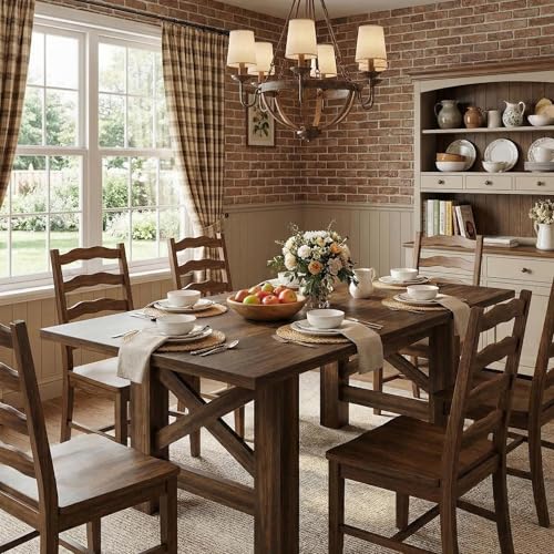 Garvee Wood Farmhouse Dining Table for 6-8, Heavy Duty Large Kitchen Table, 70.87" Long Rectangular Dining Room Tables with Strong Legs, Thickness Tabletop, for Big Family, Dinette, Walunt