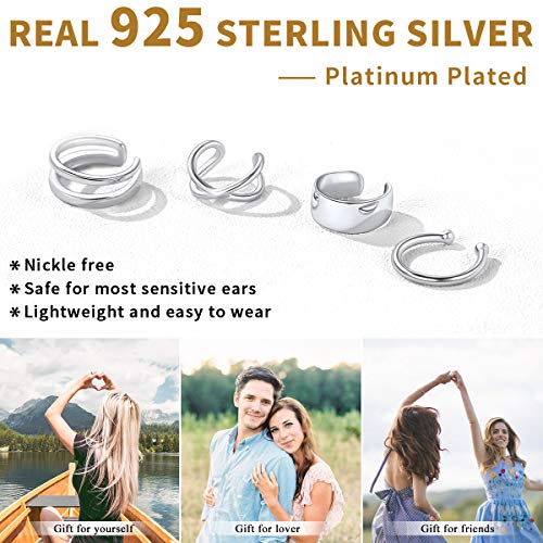 Chicsilver 4 Pcs S925 Sterling Silver Criss Cross Ear Cuff No Pierce Ear Cuff Sets Double Simple Lines Ear Cuff Fake Cartilage Earring Helix Piercing #TOP4