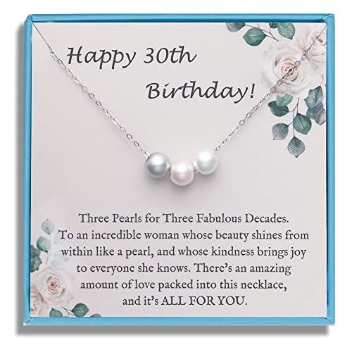 30Th Birthday Gifts For Her Sterling Silver Pearl Necklace As 30 Year Old Birthday Gifts For Women With Three Pearl Beads On Birthday Gifts For Turning 30 For Daughter Or Friends From Sereney #TOP30