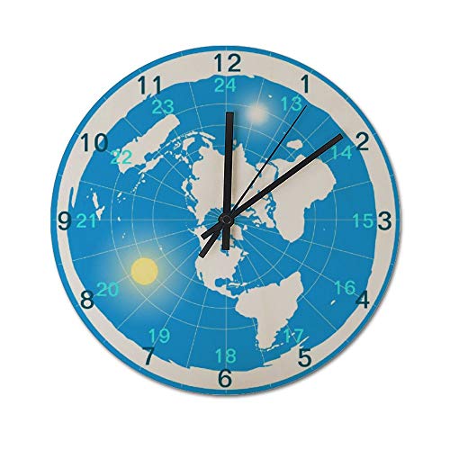 yyone Accurate Silent Non Ticking Battery Operated Wooden Decorative Wall Clock for Office Living Room Bedroom 10inch Flat Earth Round Wooden Wall Clock