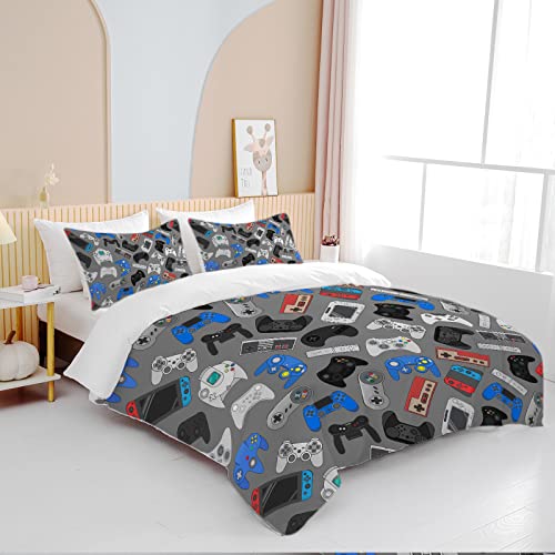 Bedmust Gaming Bedding Sets For Boys - Video Game Full Playstation Bedding Duvet Cover With 2 Pillowcases - Gamer Bedding Set With Lightning Star Game Bed Set For Kids Bedroom (Full, Grey) #TOP6