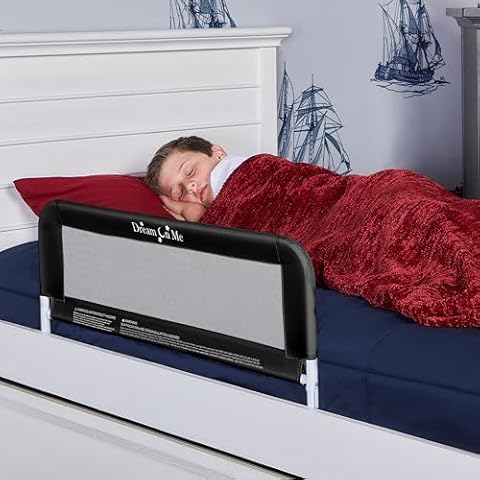 Dream On Me Lightweight Mesh Security Adjustable Bed Rail for Toddler, Breathable Mesh Fabric, Suitable for All Types of Beds, Reinforced Anchor System Bed Guard Rail, Black Cover
