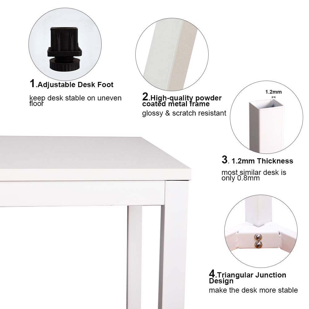 sogesfurniture Scrivanie 100x60cm Tavolo per Computer Ufficio Postazioni di Lavoro Scrivania PC Tavolo da Pranzo Moderno in Acciaio Legno, Bianco AC3W-100-SF