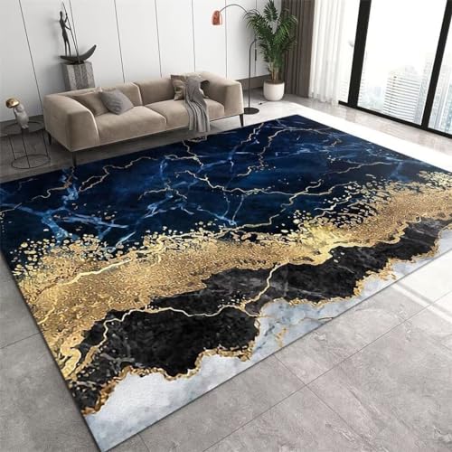 Tapis salon antidérapant contre les glissades grand format bleu - 2