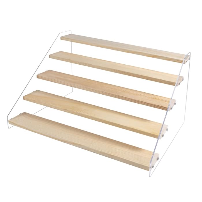 Buy PACKGILO 5 Tier Acrylic Display Stand for Figures Wooden Risers for Display Case Craft Fair