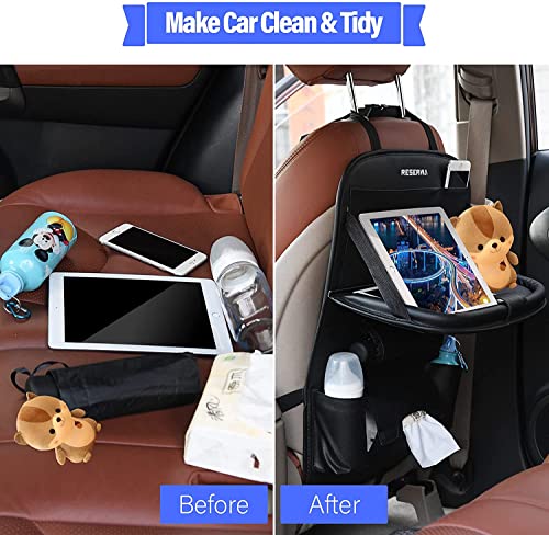 Car Back Seat Organizer Pu Leather With Foldable Table Tray Car Organizer With Tissue Box/Cup/Umbrella Holder Kick Mats Car Backseat Organizer Protector Universal Use For Kids Car Travel Accessories #TOP1