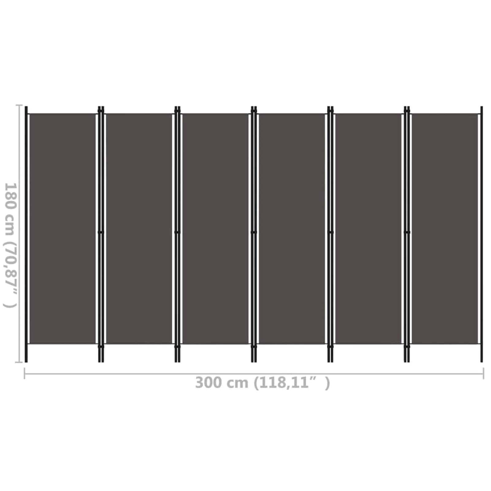 Homgoday Paravento divisorio a 6 pannelli, grigio antracite, 300 x 180 cm, paravento pieghevole, separatore di ambiente, schermo di privacy per soggiorno ufficio giardino