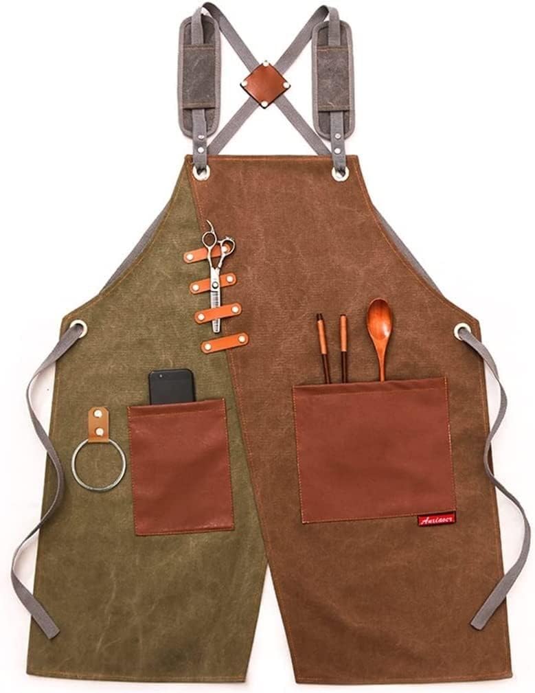 Apron,Canvas Work Apron with Tool Bag Cross Straps Adjustable for Woodworking Painting (Color : D, Size : 75 * 63cm) (Color : D, Size : 75 * 63cm)