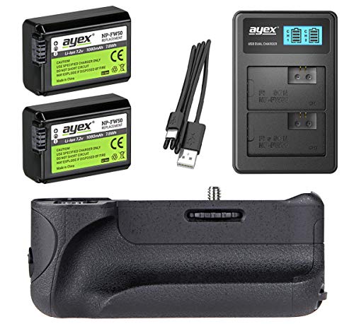 Poignée d'alimentation ayex AX-A6500 kit chargeur double et batteries pour Sony Alpha A6500