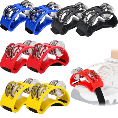 Eorbow 8 Packs Foot Tambourine for Adult Foot Drums with Elastic Strap Foot Percussion Shakers with Steel Jingle Bells Musical Instrument Percussion for Guitar Cajon Banjo Playing