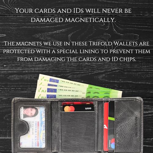 Mens Trifold Wallet- Magnet Closure-Genuine Leather-RFID Blocking-Slim Front Pocket-Thin & Stylish with ID Window-Wallets Men-Wallet for Men-gifts for men3