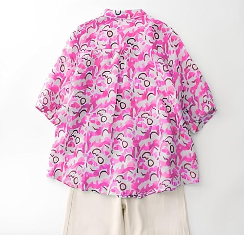 Image of Gufrina Women's Abstract Printed Button Down Shirt with Mandarin Collar and Above Elbow Sleeve Relaxed Fit Top