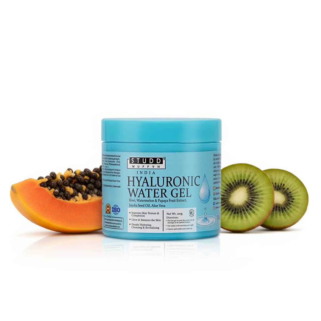 Studd Muffyn | Hyaluronic Water Gel Face Moisturizer | Oil Free Hydrating Gel with Hyaluronic Acid, Kiwi & Papaya | Lightweight Non Sticky Face Gel for All Skin Types For Men & Women | 100ml