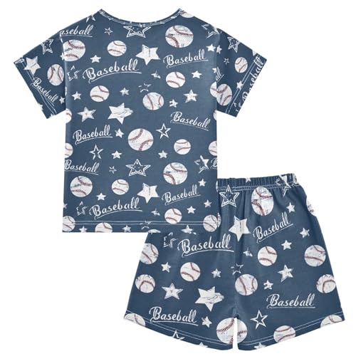 ALAZA Star Baseball Navy Blue Pajamas Set Short Sleeve Cotton Sleepwear Summer Pjs 2 Piece 5-14Y2