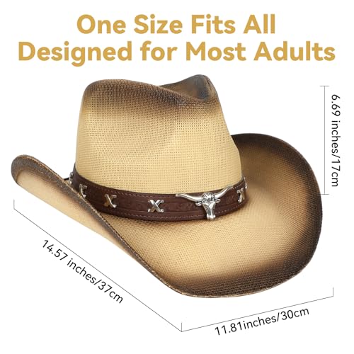 Image of WQWOVRVO Cowboy Hat,Cowgirl Hat,Western Cowboy Hats for Women /Mens /Straw Wide with Shapeable Brim Cowboy Hat for Womens