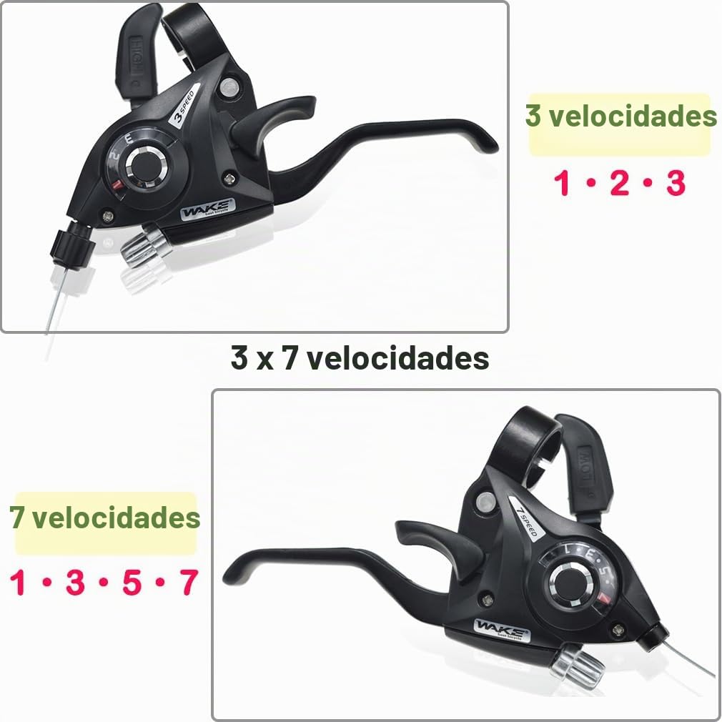 CYSKY Cambio de Bicicleta 3x7/3x8 Velocidad Cambios Frenos Combo, Kits de Palanca de Freno Izquierda Derecha con Indicador de Marcha y Cables de Freno para Bici Montaña, Carretera (3 x 7 Velocidad)